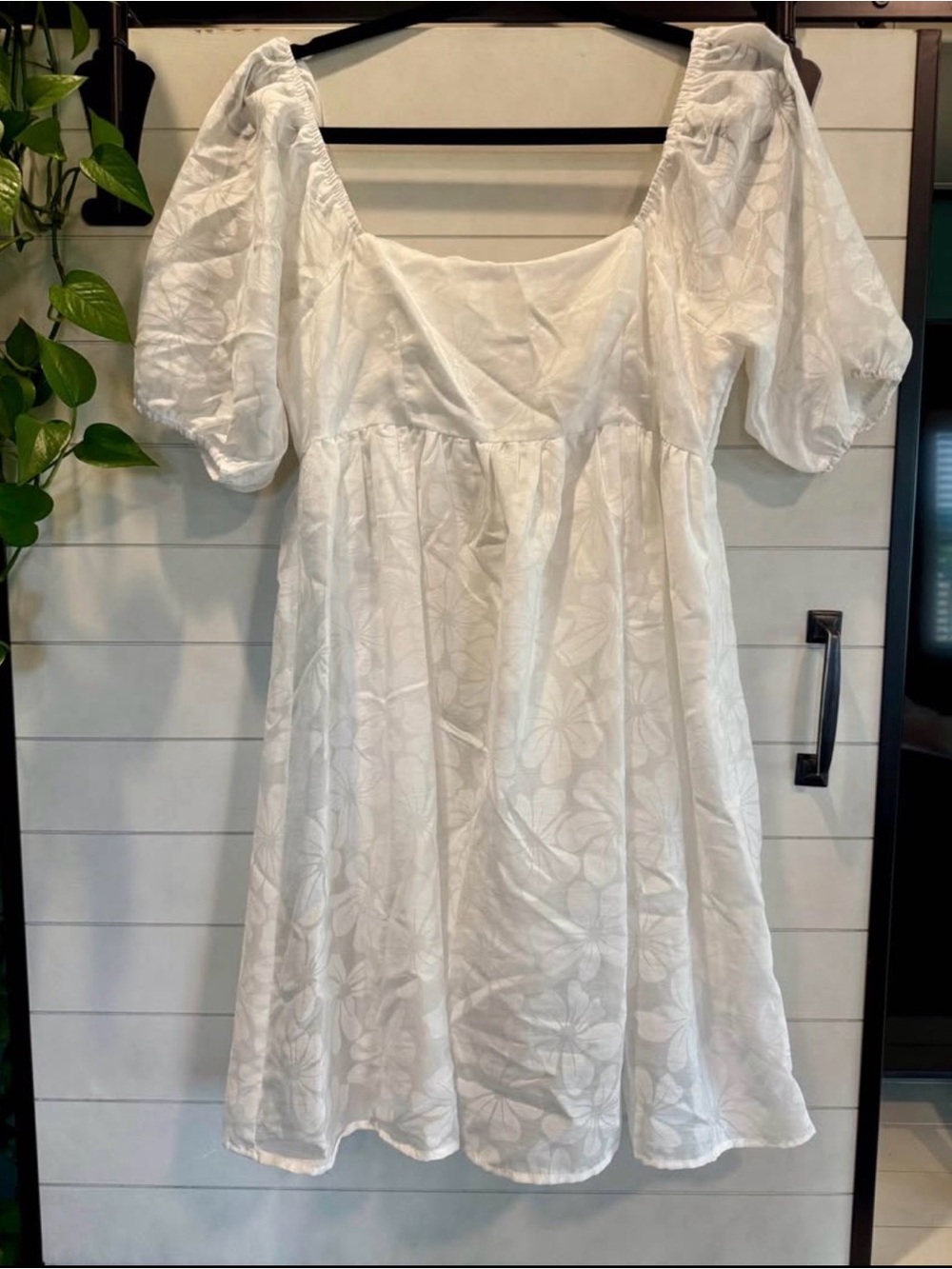 Altar'd State White Puff-Sleeve Embroidered Mini Dress